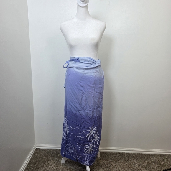 Jackie K Purple White Tropical Beach Summer Palm Trees Wrap Maxi Skirt Size M - Picture 2 of 6